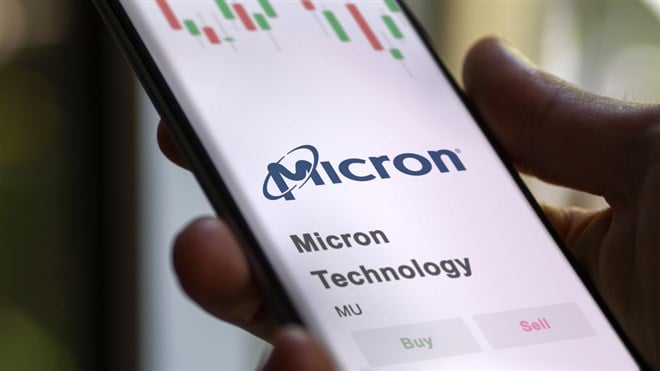 Micron Technology logo on the screen of an exchange