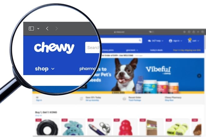 CHEWY logo visible on display screen