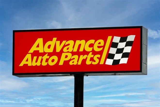 NEW RICHMOND, WI, USA - DECEMBER 31, 2023:Advanced Auto Parts exterior and trademark logo.