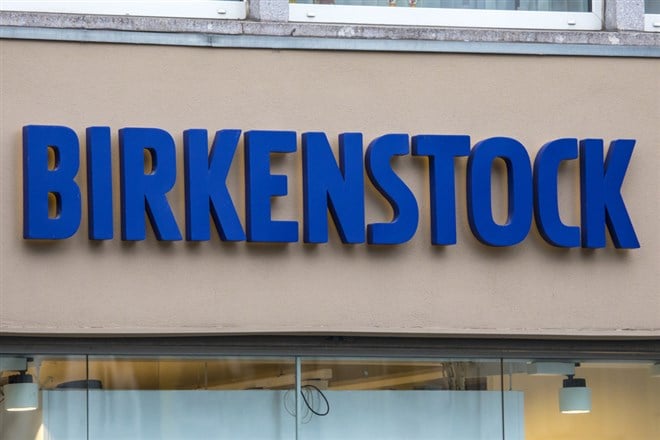 The Birkenstock logo above the entrance to one of their retail stores