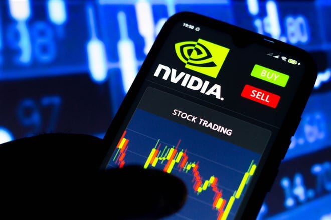 Nvidia Corporation logo seen on a smartphone screen with stock trading