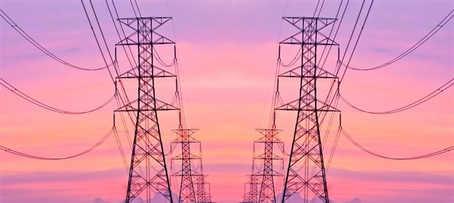 Electric pole, High voltage post and sky in twilight time