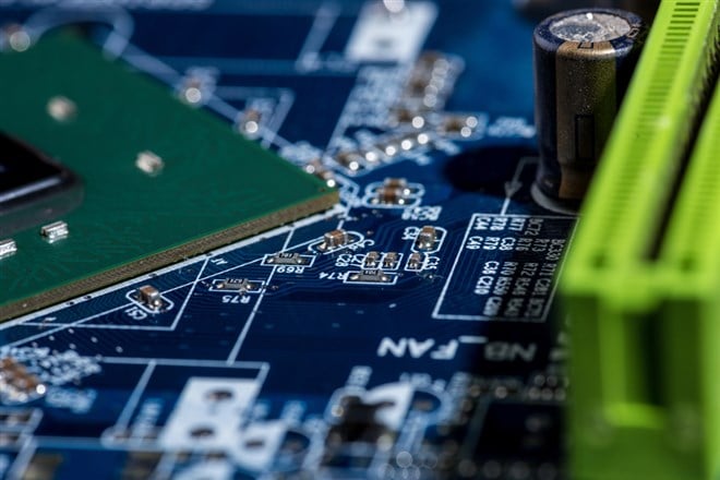 Close up of computer motherboard.
