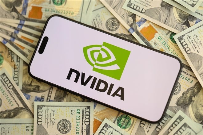 NVIDIA corporation logo displayed on smartphone.