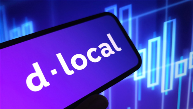 dLocal company logo displayed on mobile phone.