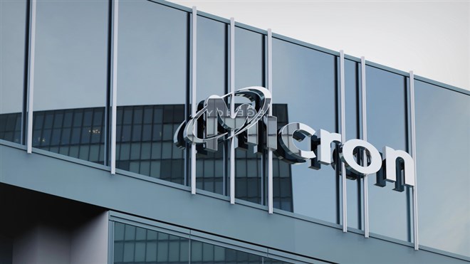 Micron Technology logo adorns a company building.