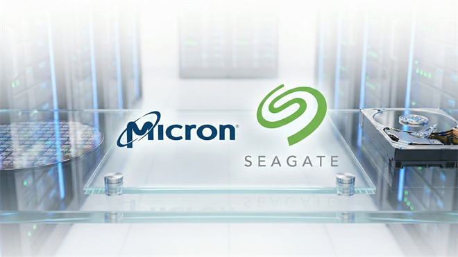 Micron and Seagate logos stand out against a data center backdrop.