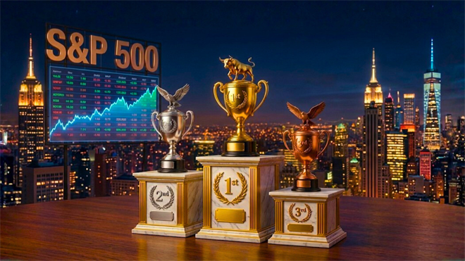 S&P 500 trophies highlight top market performers against a rising index backdrop in a strong equity rally.