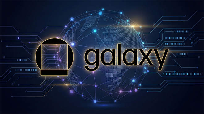 A minimalist Galaxy Digital logo centered over a glowing blue digital globe and circuit patterns.