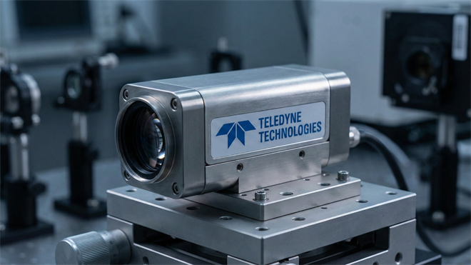 Teledyne Technologies imaging sensor module in lab, highlighting defense-tech growth driving TDY rally.