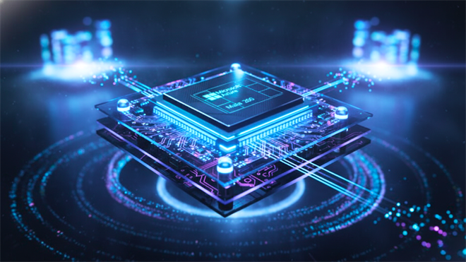 Microsoft Maia 200 AI chip on glowing circuit board, highlighting Azure cloud data-center accelerator demand.