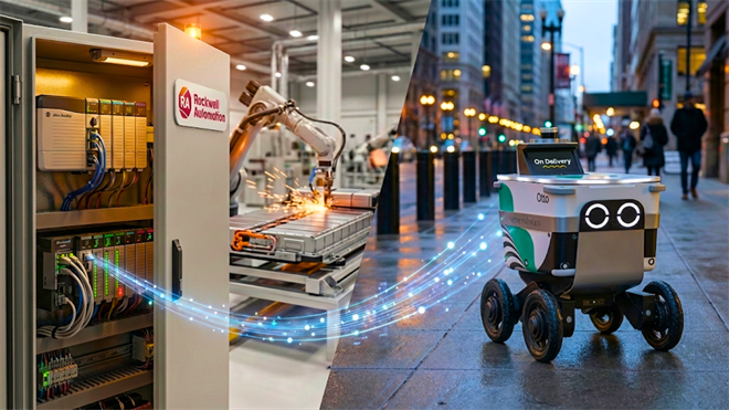 Rockwell Automation factory controls and Serve Robotics delivery bot highlight automation stocks and last-mile AI.