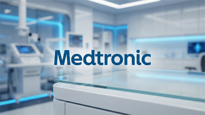 Medtronic logo on glass in a modern medical lab, highlighting medtech growth catalysts and a stock breakout reversal.