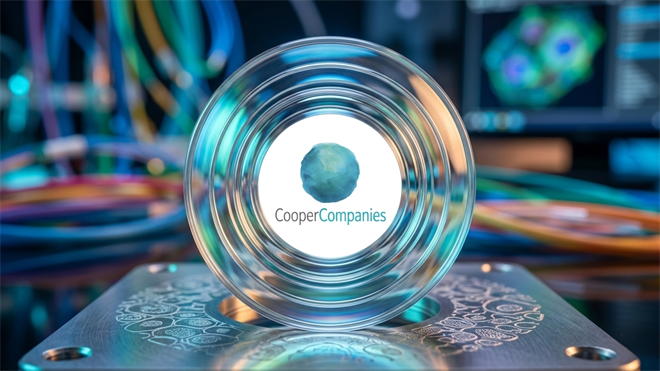 CooperCompanies logo on contact lens in lab setting.