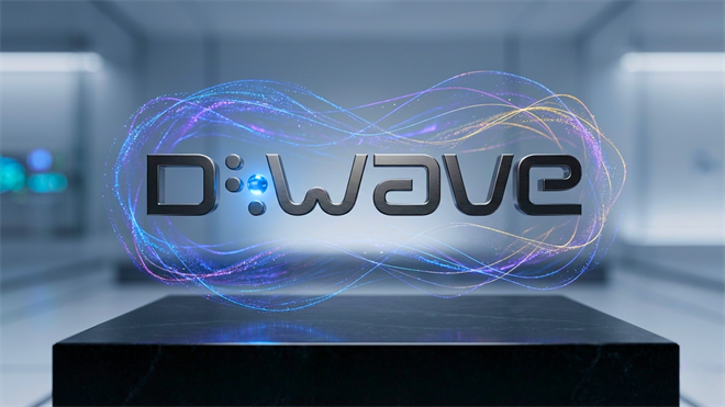 D-Wave logo with quantum wave graphics.
