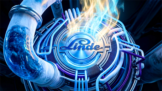 Linde logo on cryogenic piping for helium and LNG.