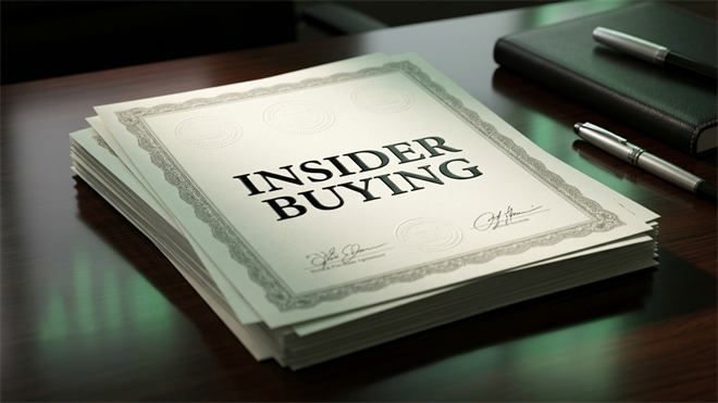Stack of “INSIDER BUYING” documents on office desk.