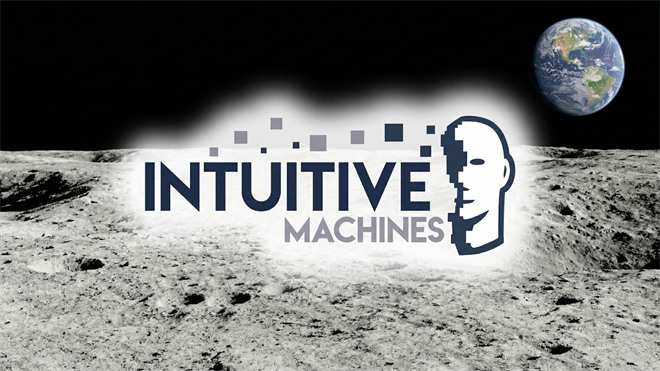 Intuitive Machines logo over lunar surface with Earth in the background, representing space industry growth and investor focus on lunar missions.