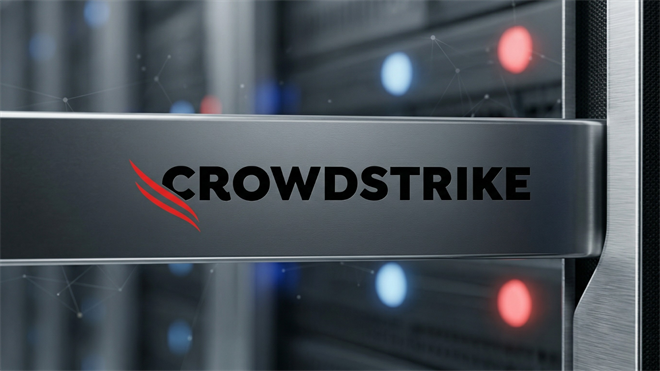 CrowdStrike logo on server hardware, symbolizing cybersecurity consolidation and enterprise protection growth.