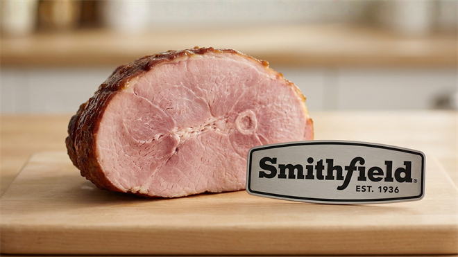 Smithfield branded ham on cutting board, highlighting packaged meat producer tied to growth, margins and dividend outlook.