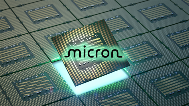 Micron semiconductor chip on circuit board, highlighting memory industry growth and advanced chip manufacturing technology.