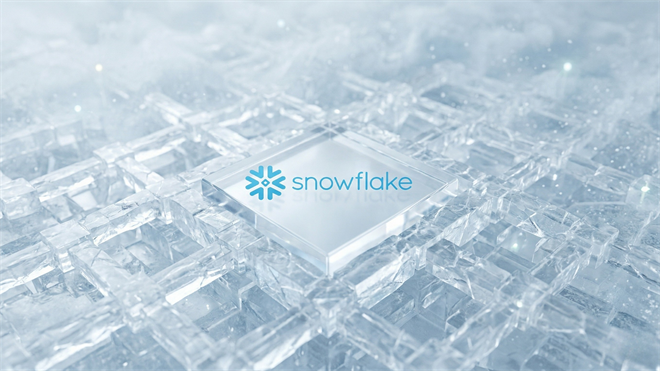 Snowflake logo on icy data-chip surface, symbolizing AI platform shift and cloud data infrastructure evolution.