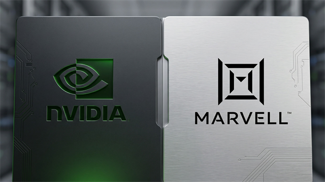 NVIDIA and Marvell AI chips side by side, symbolizing strategic investment and semiconductor partnership in data centers.