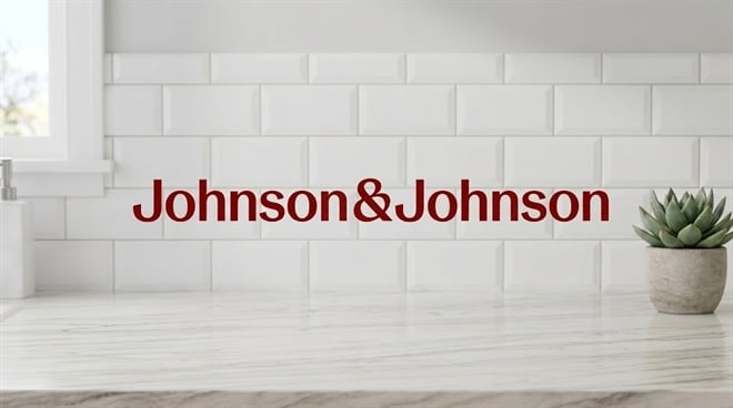 Johnson & Johnson logo in front of a clean countertop background.