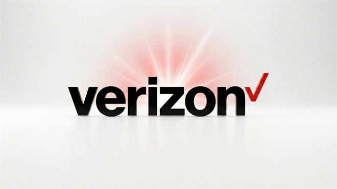 Verizon Communications logo displayed in black text with a red checkmark on a white background.