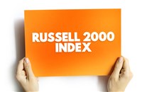 Russell 2000 Index is a market index comprised of 2,000 small-cap companies, text concept on card