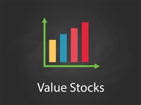 value stocks words with colored arrows on black background