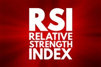 Illustration with RSI Relative Strength Index on red background