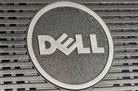 close-up photo of Dell logo on a computer