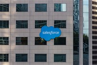A picture of the Salesforce logo in the facade of their San Francisco offices.