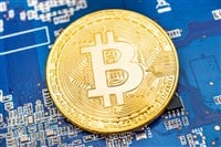 Golden coins of bitcoin Crypto mining concept.