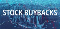 Photo with the words Stock Buybacks over image of skyline