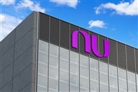 Brazil. In this photo illustration in 3D the Nubank logo seen on top of the glass building