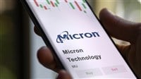 Micron Technology logo on the screen of an exchange