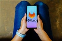 GitLab logo is displayed on a smartphone screen
