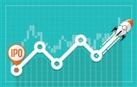 Photo of IPO or Initial Public Offering corporate stock market, company growth concept. Design by financial charts elements and rocket flying. Vector illustration of startup investment and strategy style
