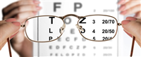 Photo of ophthalmologist checking eyesight, glasses, eye chart