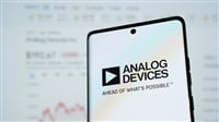 Dhaka,Bangladesh 08 May 2025: semiconductor company Analog Devices Inc. (ADI) on screen in front of website. — Stock Editorial Photography