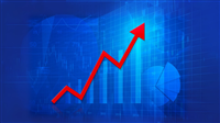 Red arrow head with financial chart and graph