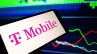 T Mobile Logo on Cellphone, stock chart 
