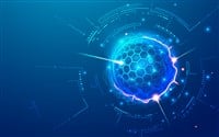 Graphic of futuristic sphere with tech element representing quantum computing.