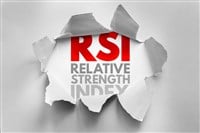 Torn paper reveals the bold red letters ‘RSI’ above the gray words ‘Relative Strength Index’ on a white background.