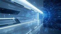 Futuristic digital tunnel with glowing circuitry underscores emerging AI stocks’ growth potential amid market volatility.