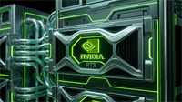 NVIDIA RTX server hardware glows with green circuitry, highlighting accelerating AI-chip demand and data-center growth.