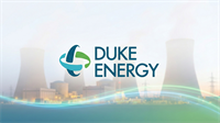 Duke Energy logo over a nuclear power plant backdrop, symbolizing regulated utility investment in nuclear energy to meet AI-era power demand.