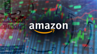 Amazon logo overlaid on rising stock charts and Prime icons, symbolizing AI-driven growth and investor momentum.
